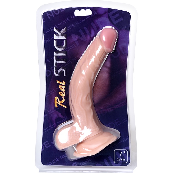 Реалистичный изогнутый фаллоимитатор на присоске - 21 см - RealStick Nude. Фотография 7.
