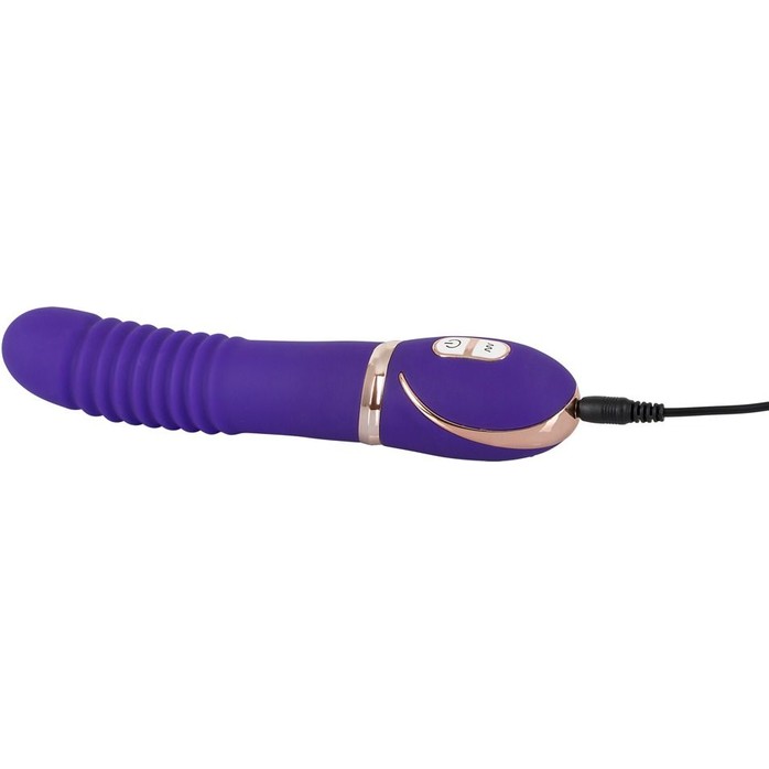 Фиолетовый водонепроницаемый вибратор Pleats с рёбрышками - 22 см. Фотография 3.