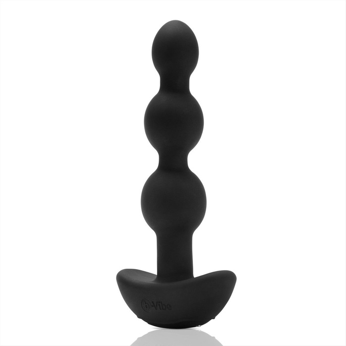 Чёрная анальная виброёлочка TRIPLET ANAL BEADS BLACK - 14 см