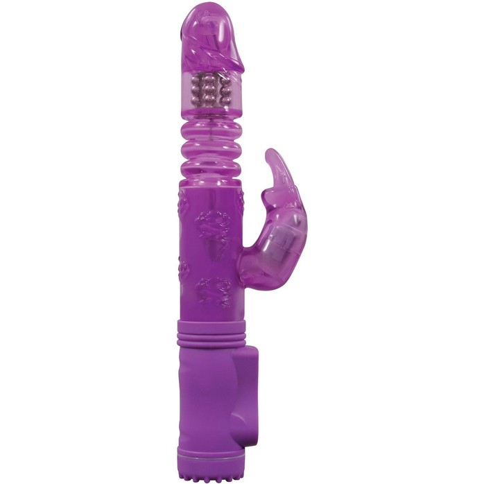 Фиолетовый вибромассажер с клиторальной стимуляцией BunnyTron Petite Thruster Vibe - 25 см - BunnyTron