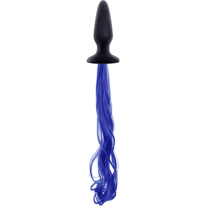 Чёрная анальная пробка с синим хвостом Unicorn Tails Blue - Unicorn Tails