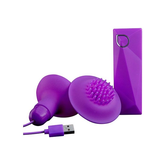 Фиолетовые вибростимуляторы с щёточками для стимуляции клитора и сосков