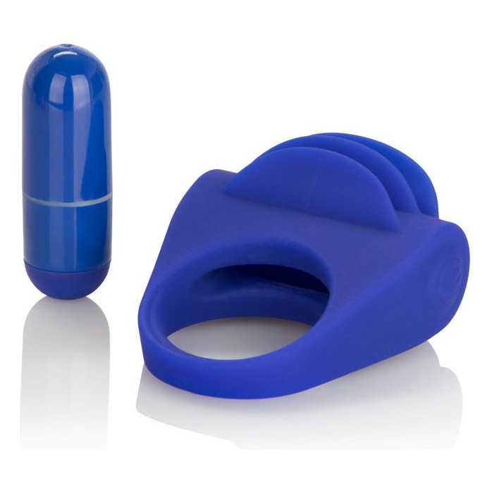 Синее эрекционное кольцо с рёбрышками и вибрацией Silicone Fluttering Enhancer - Couples Enhancers. Фотография 2.