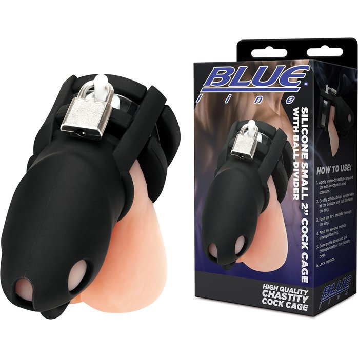 Черная клетка для пениса Silicone Small 2 in Cock Cage With Ball Divider. Фотография 2.