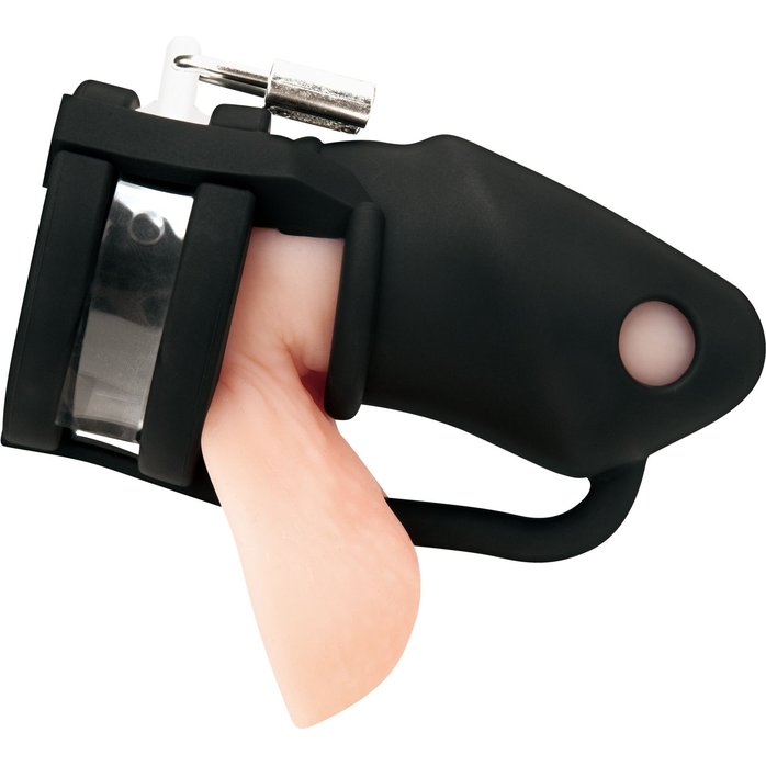 Черная клетка для пениса Silicone Small 2 in Cock Cage With Ball Divider. Фотография 3.