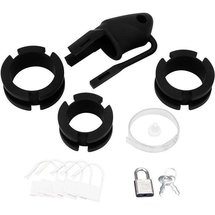 Черная клетка для пениса Silicone Small 2 in Cock Cage With Ball Divider. Фотография 4.