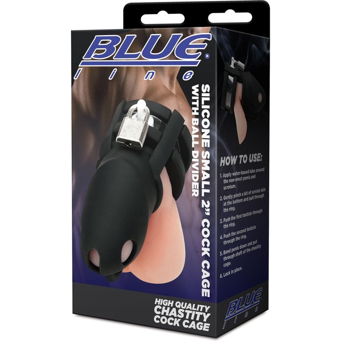 Черная клетка для пениса Silicone Small 2 in Cock Cage With Ball Divider. Фотография 5.