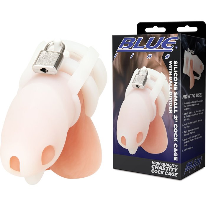 Белая клетка для пениса Silicone Small 2 in Cock Cage With Ball Divider. Фотография 2.