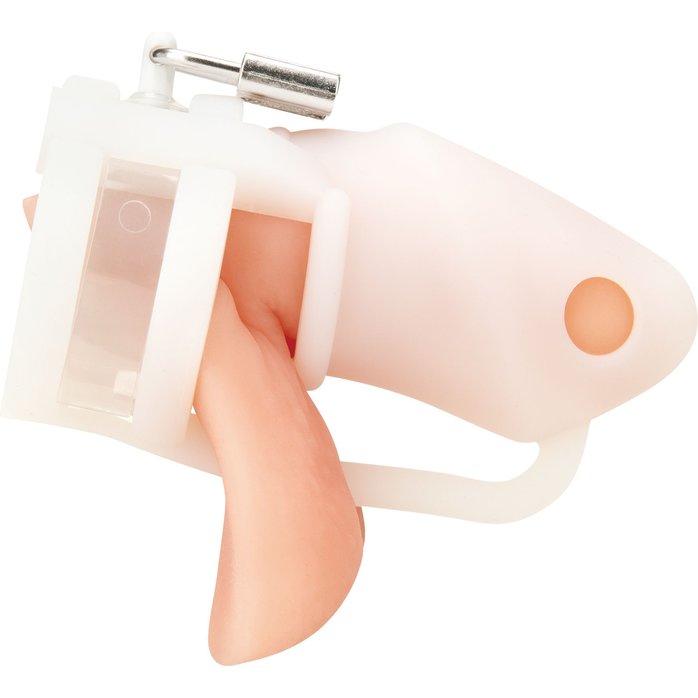 Белая клетка для пениса Silicone Small 2 in Cock Cage With Ball Divider. Фотография 3.