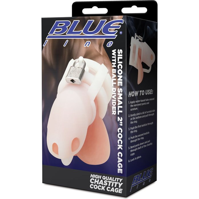 Белая клетка для пениса Silicone Small 2 in Cock Cage With Ball Divider. Фотография 5.