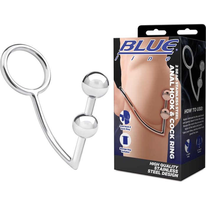 Кольцо на пенис с анальным стимулятором Two Bead Stainless Steel Anal Hook Cock Ring. Фотография 3.