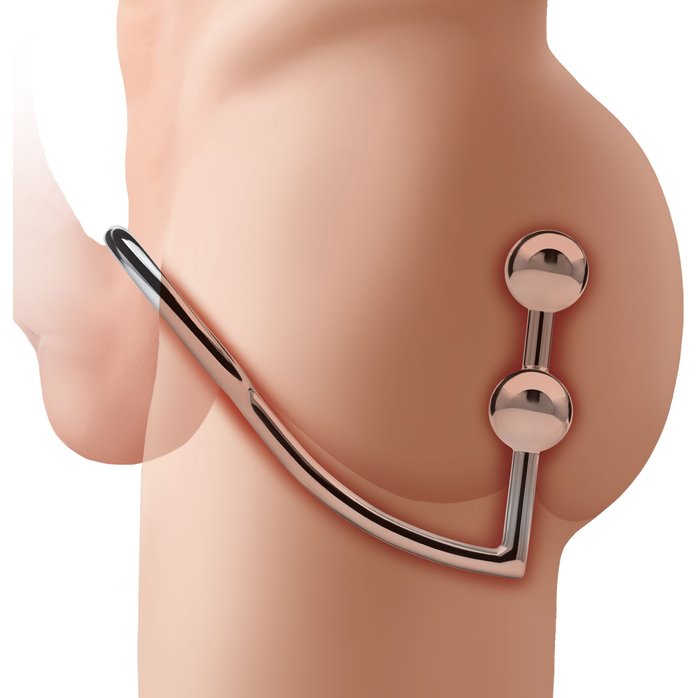 Кольцо на пенис с анальным стимулятором Two Bead Stainless Steel Anal Hook Cock Ring. Фотография 4.