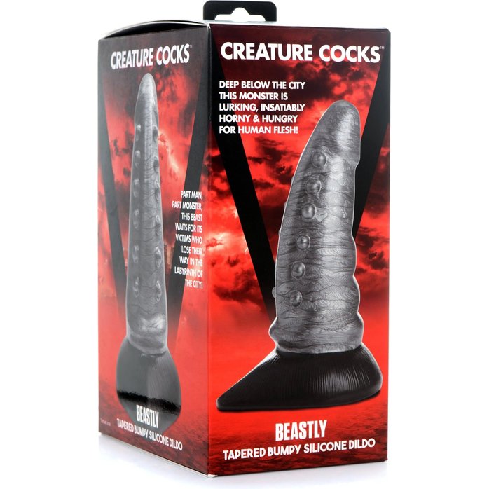 Серый фантазийный фаллоимитатор Beastly Tapered Bumpy Silicone Dildo - 21 см - Creature Cocks. Фотография 5.