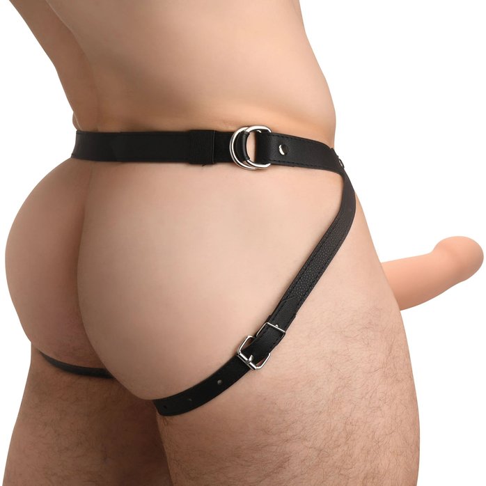 Телесный полый страпон на черных регулируемых ремешках 2’’ Erection Smooth Silicone Penis Sheath - Size Matters. Фотография 3.