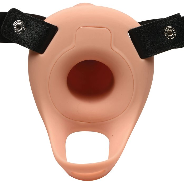 Телесный полый страпон на черных регулируемых ремешках 2’’ Erection Smooth Silicone Penis Sheath - Size Matters. Фотография 4.