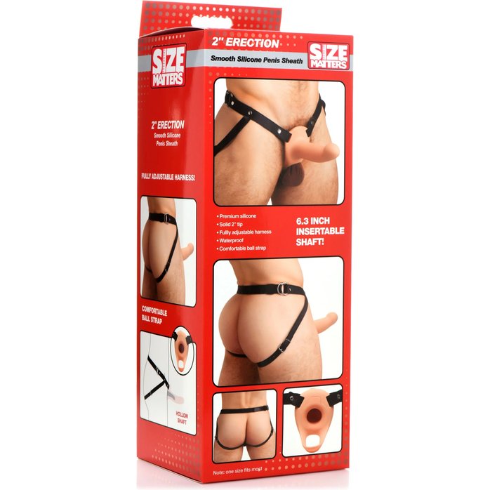 Телесный полый страпон на черных регулируемых ремешках 2’’ Erection Smooth Silicone Penis Sheath - Size Matters. Фотография 5.