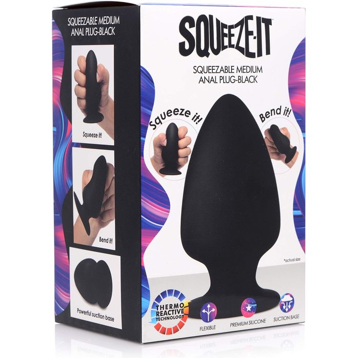 Черная мягкая анальная пробка Squeezable Medium Anal Plug - 11 см - Squeeze-it. Фотография 2.