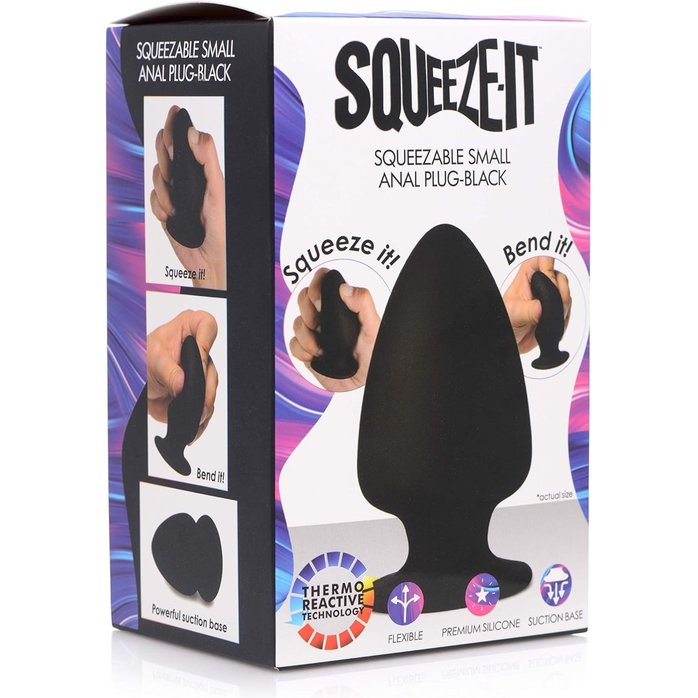 Черная мягкая анальная пробка Squeezable Small Anal Plug - 9 см - Squeeze-it. Фотография 2.