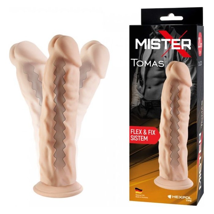 Телесный фаллоимитатор на присоске с гибким хребтом Tomas - Sitabella accessories