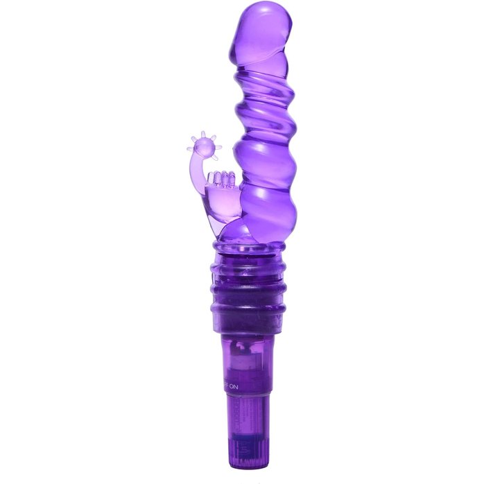 Фиолетовая виброракета с насадкой-кроликом Ribbed Rabbit Vibrator - 21,6 см - Trinity Vibes. Фотография 2.