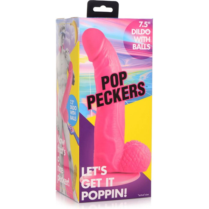 Розовый фаллоимитатор на присоске 7.5 Dildo with Balls - 21,5 см - Pop Peckers. Фотография 5.