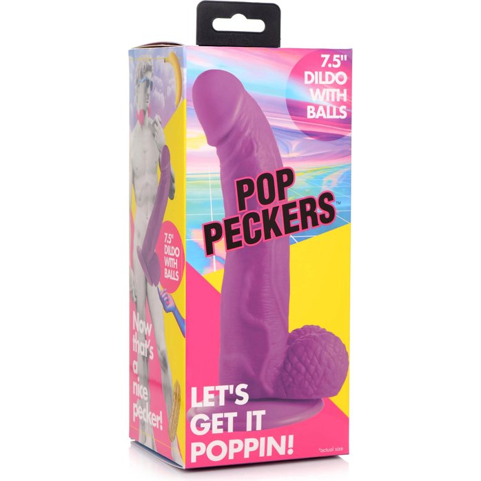 Фиолетовый фаллоимитатор на присоске 7.5 Dildo with Balls - 21,5 см - Pop Peckers. Фотография 5.