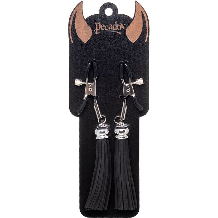 Зажимы на соски «Прищепки» с черными кисточками из замши. Фотография 3.