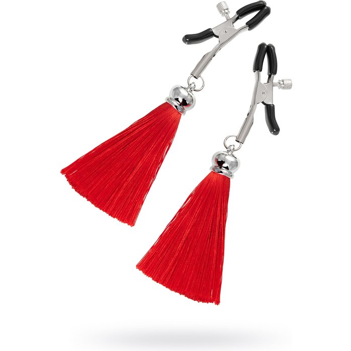 Зажимы на соски «Прищепки» с красными кисточками из шелка. Фотография 2.