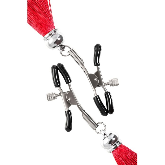 Зажимы на соски «Прищепки» с красными кисточками из шелка. Фотография 5.