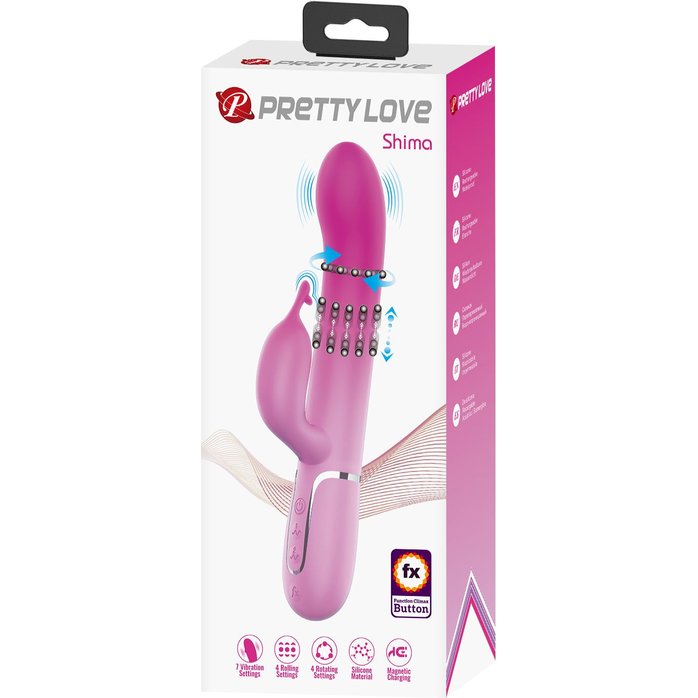 Розовый вибратор-кролик с вращающимися бусинами Shima - 22,6 см - Pretty Love. Фотография 10.