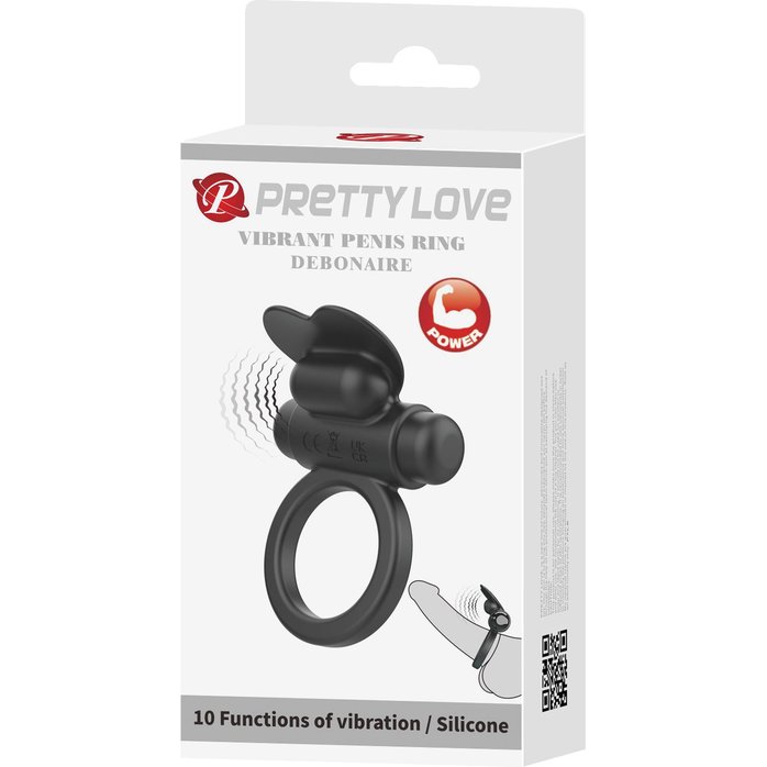 Черное эрекционное кольцо с вибропулей - Pretty Love. Фотография 2.