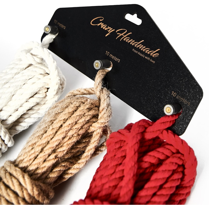 Набор из 3 разноцветных веревок для шибари. Фотография 4.