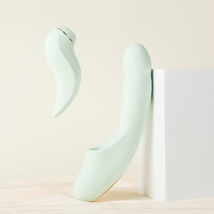 Мятный вибратор-кролик из 2 частей Fatima - 19 см. Фотография 8.