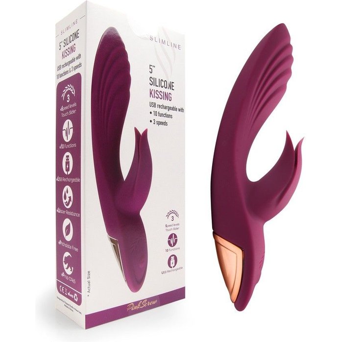 Сливовый вибратор-кролик 5’’ Silicone Kissing - 20,2 см. Фотография 2.