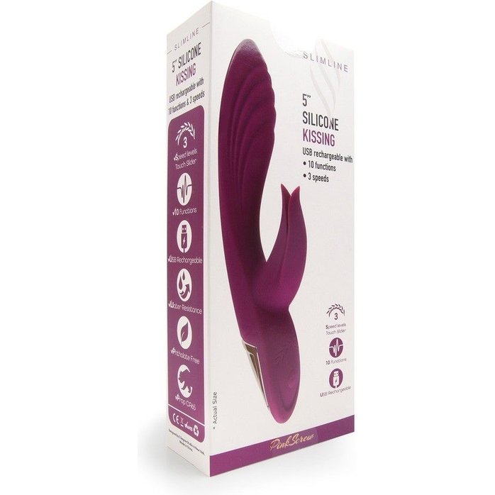Сливовый вибратор-кролик 5’’ Silicone Kissing - 20,2 см. Фотография 3.