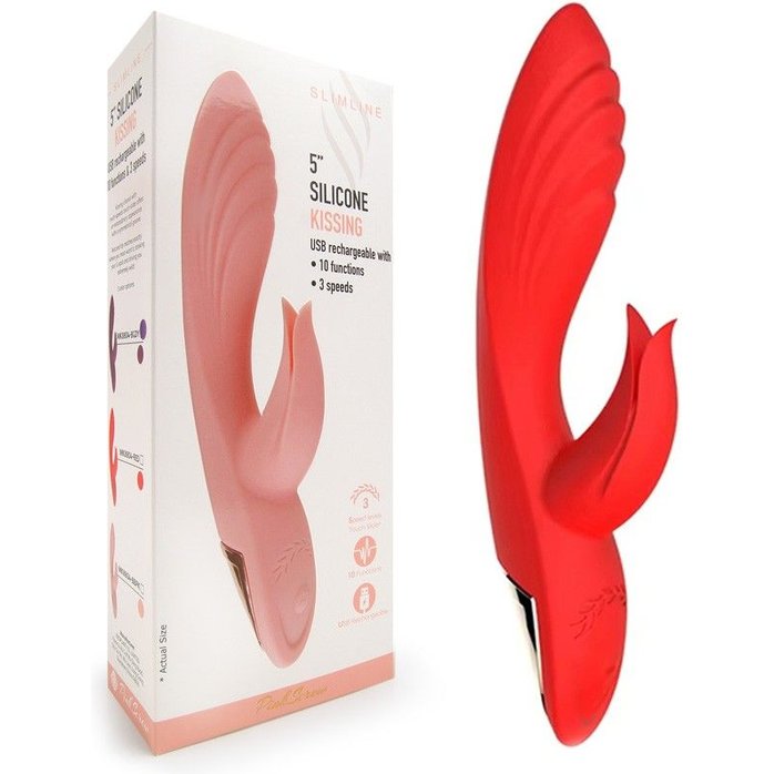 Красный вибратор-кролик 5’’ Silicone Kissing - 20,2 см. Фотография 2.