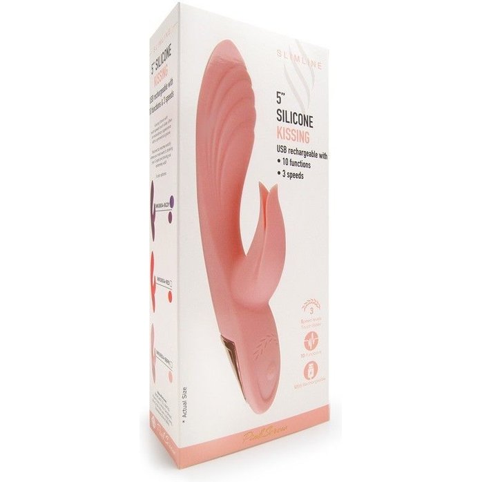 Красный вибратор-кролик 5’’ Silicone Kissing - 20,2 см. Фотография 4.