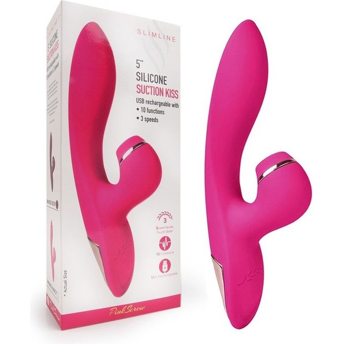 Розовый вибратор-кролик с вакуумной стимуляцией 5’’ Silicone Suction Kiss - 20,3 см. Фотография 2.
