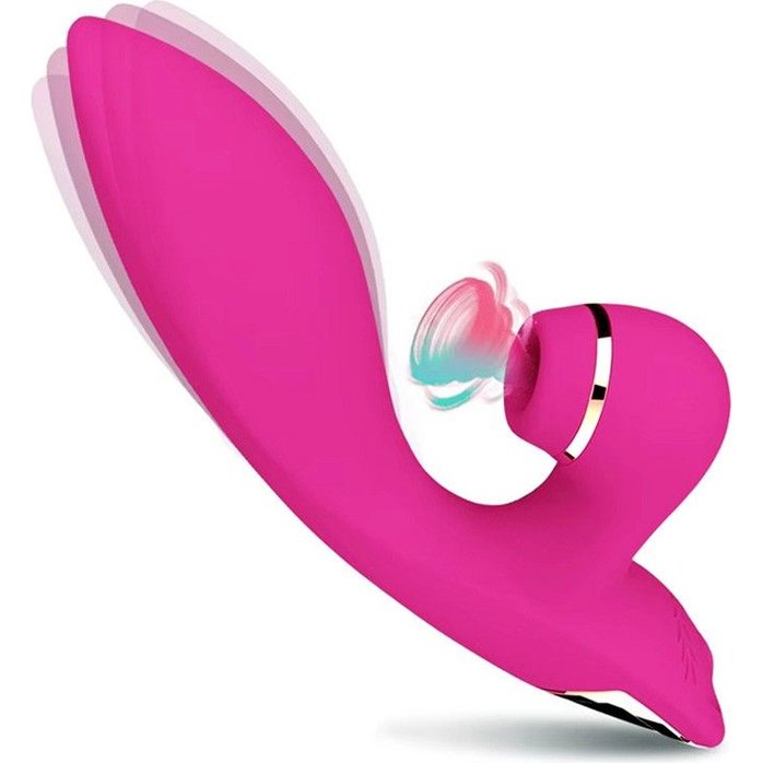 Розовый вибратор-кролик с вакуумной стимуляцией 5’’ Silicone Suction Kiss - 20,3 см. Фотография 3.