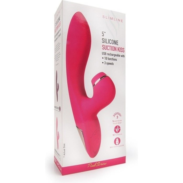 Розовый вибратор-кролик с вакуумной стимуляцией 5’’ Silicone Suction Kiss - 20,3 см. Фотография 5.