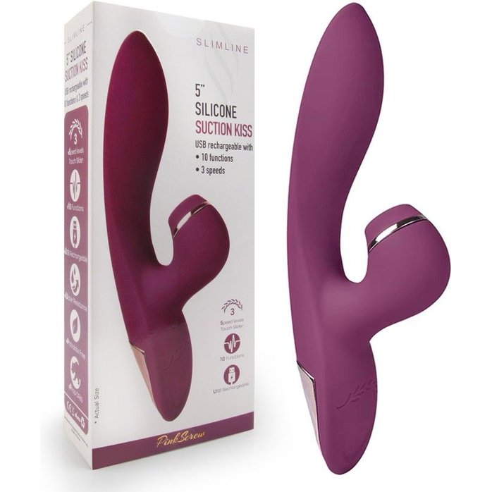 Сливовый вибратор-кролик с вакуумной стимуляцией 5’’ Silicone Suction Kiss - 20,3 см. Фотография 2.
