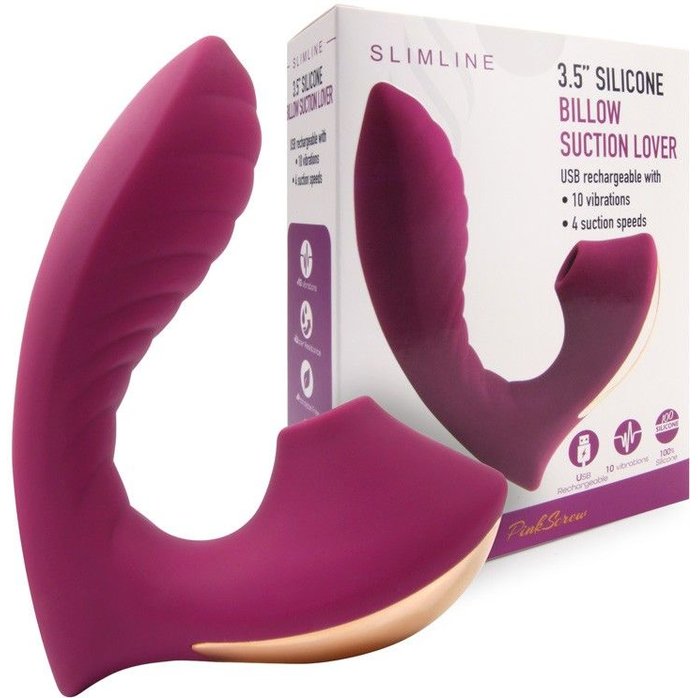 Сливовый L-образный вибромассажёр с вакуумной стимуляцией 3,5’’ Silicone Billow Suction Lover. Фотография 2.