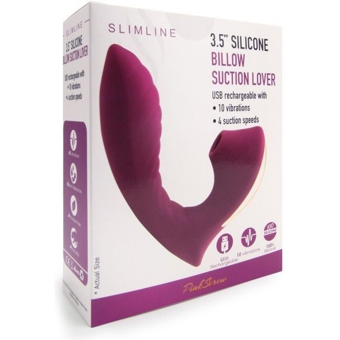 Сливовый L-образный вибромассажёр с вакуумной стимуляцией 3,5’’ Silicone Billow Suction Lover. Фотография 4.