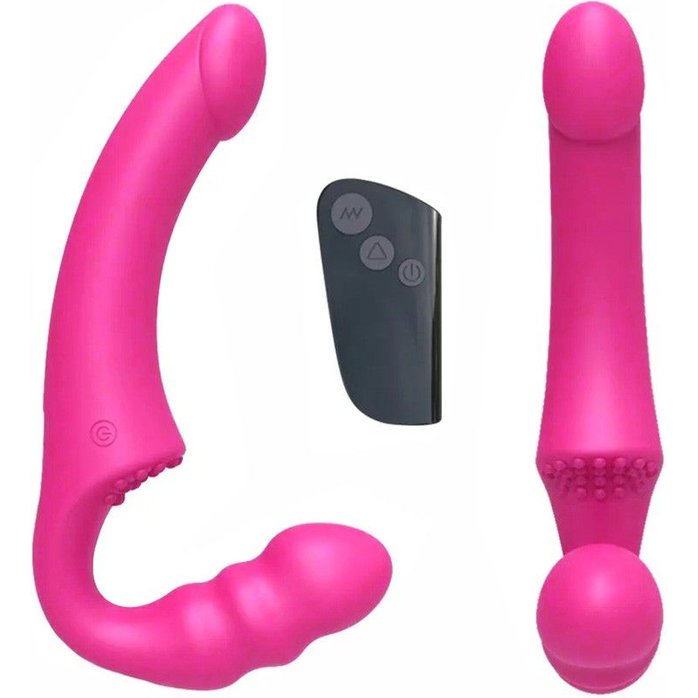 Розовый безремневой страпон Straples Strap-On Dildo. Фотография 4.
