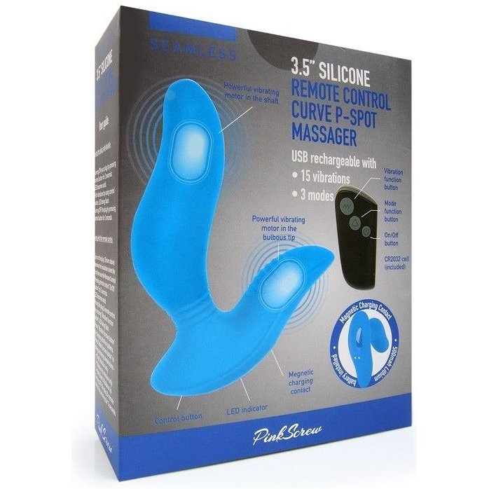 Синий вибромассажер простаты 3,5’’ Remote Control Curve P-spot Massager - 12 см. Фотография 4.