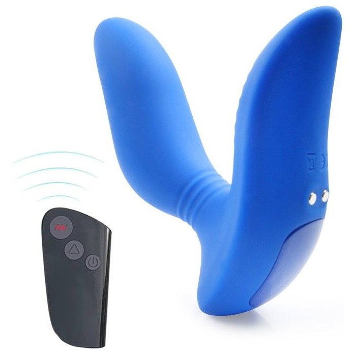 Синий вибромассажер простаты 3,5’’ Remote Control Curve P-spot Massager - 12 см