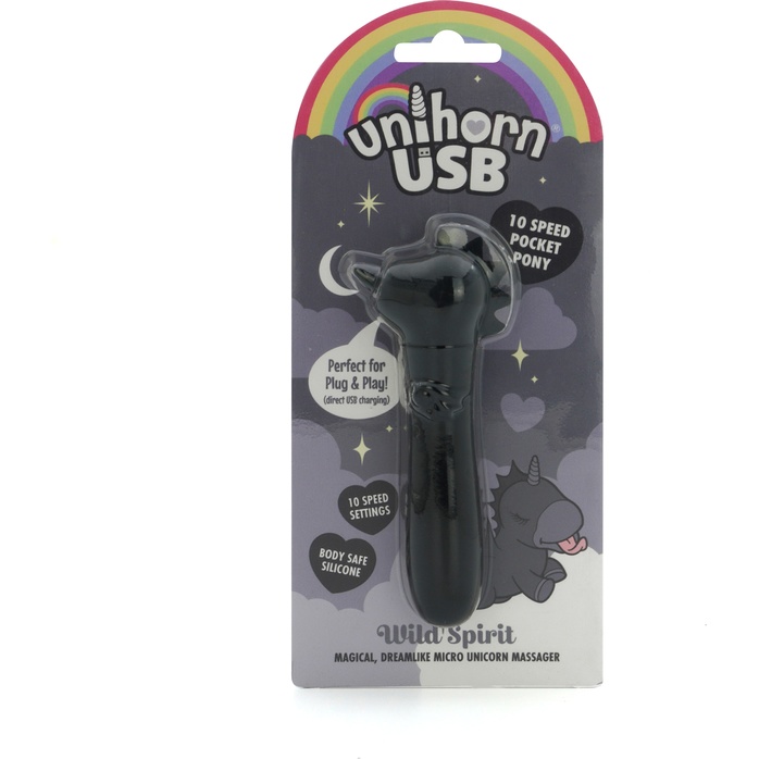 Черная вибропуля Unihorn USB Wild Spirit со стимуляцией язычком. Фотография 2.