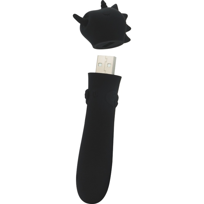 Черная вибропуля Unihorn USB Wild Spirit со стимуляцией язычком. Фотография 3.