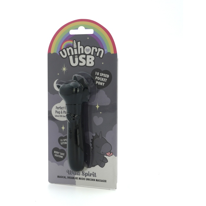 Черная вибропуля Unihorn USB Wild Spirit со стимуляцией язычком. Фотография 5.