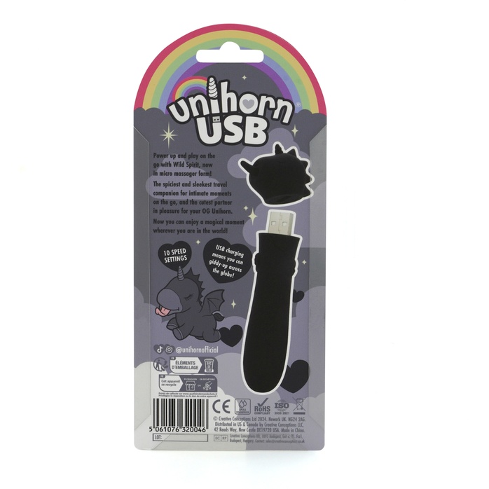 Черная вибропуля Unihorn USB Wild Spirit со стимуляцией язычком. Фотография 6.